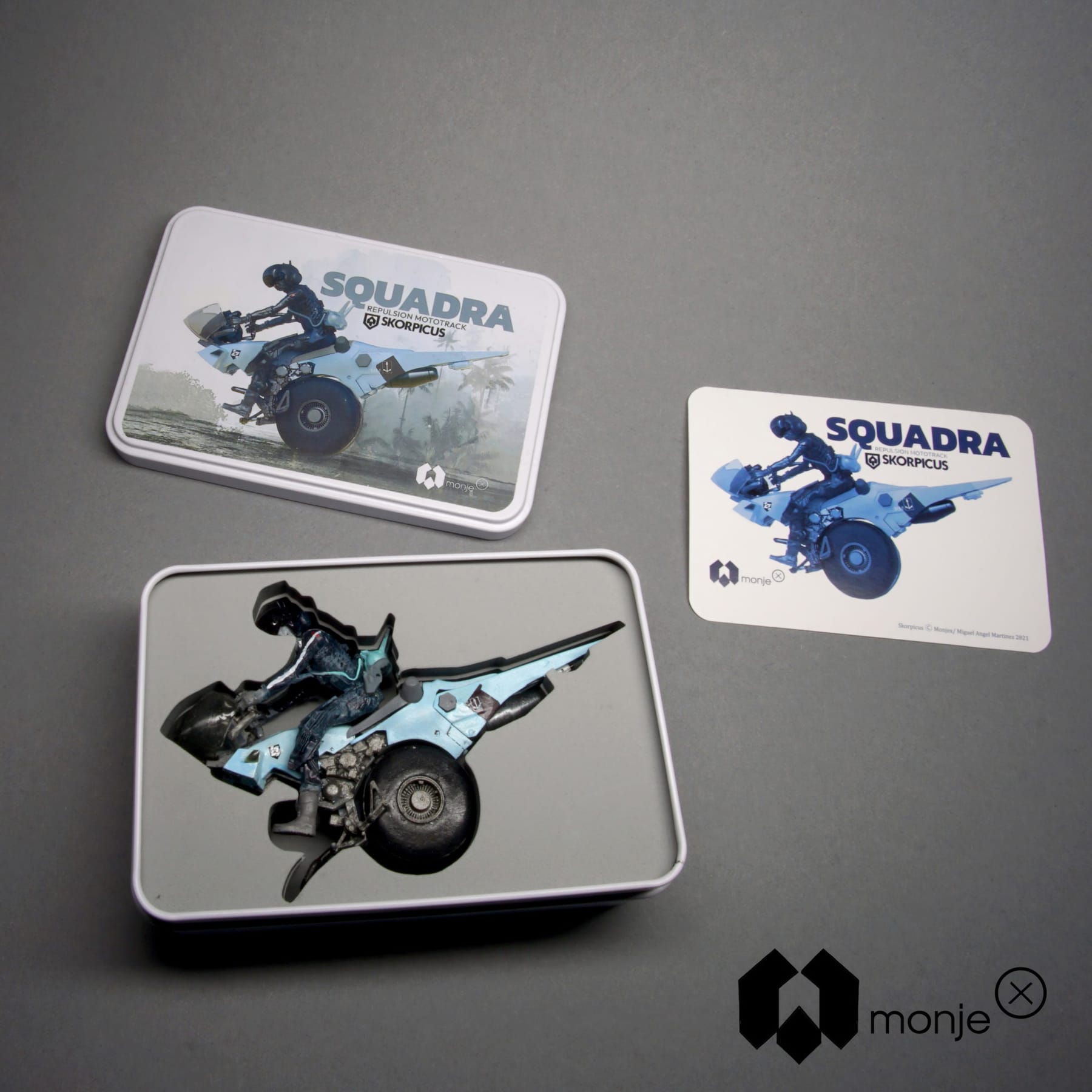 Skorpicus — tin packaging and cards